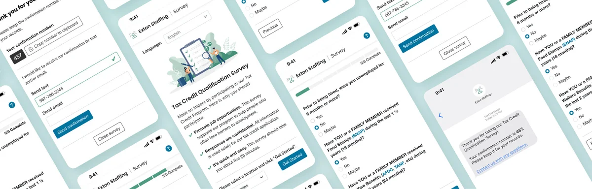 Tax credit survey interface shown on a laptop and mobile phone