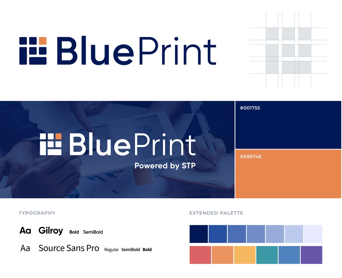 Blueprint financial portal logo, color palette, typography, and brand guidelines