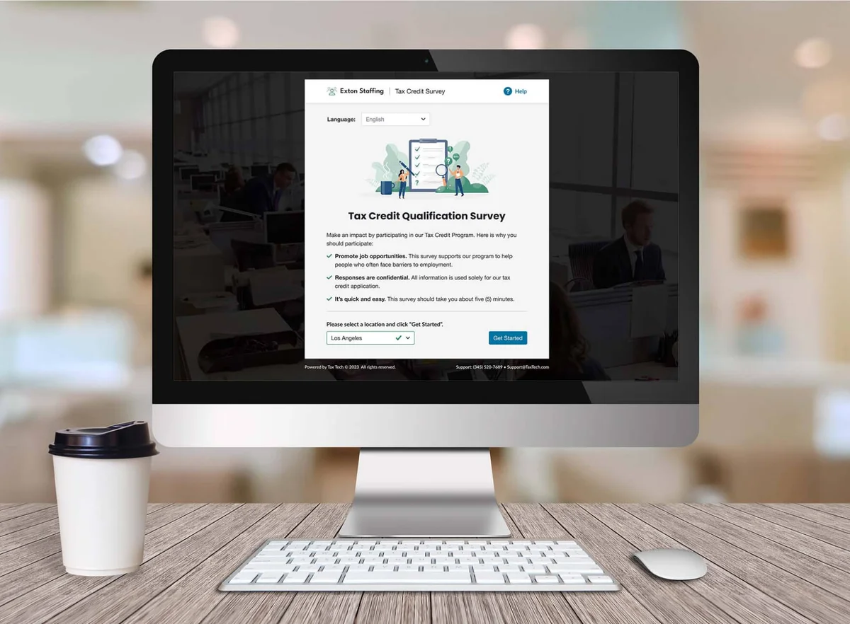 Tax credit survey welcome screen and introductory content on desktop